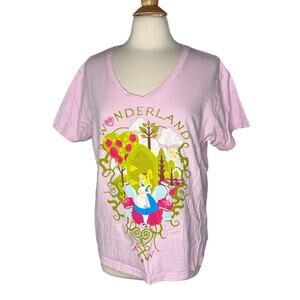 Alice in Wonderland Organic Cotton Disney Graphic VNeck Comfy Pink TShirt GG26
